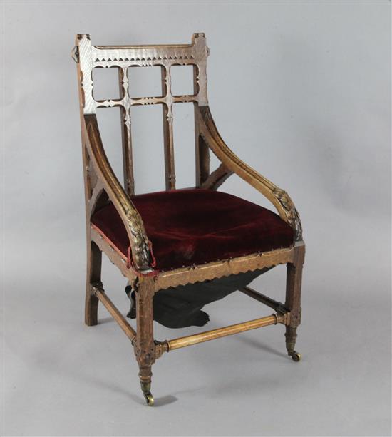 John Pollard Seddon (1827-1906). A rare Gothic oak armchair,